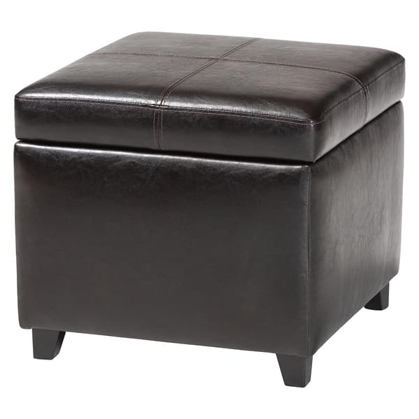 Baxton Studio Leather Storage Cube Ottoman - Dark Brown