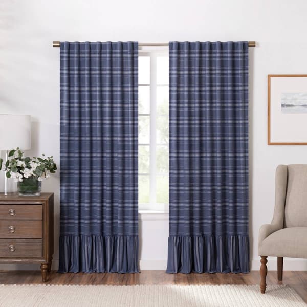 Martha Stewart Ruffle Stripe Poseidon Rod Pocket Panel Curtain - image 