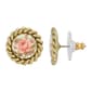 1928 Pink Desert Rose with Green Leaves Earrings - image 1