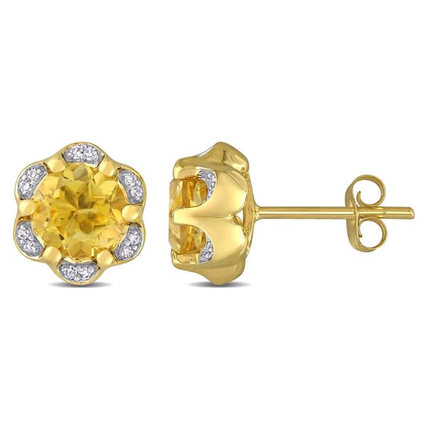 Sophia B 14kt. Gold 1 1/2ctw. Citrine & Diamond Stud Earrings - image 