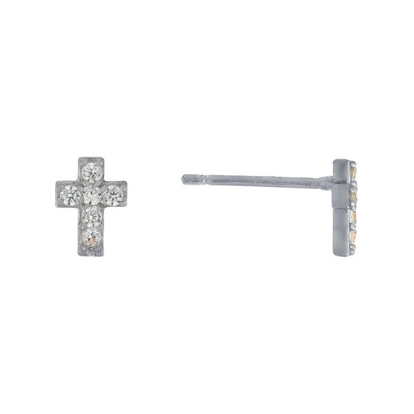 Athra Sterling Silver Cubic Zirconia Cross Stud Earrings - image 