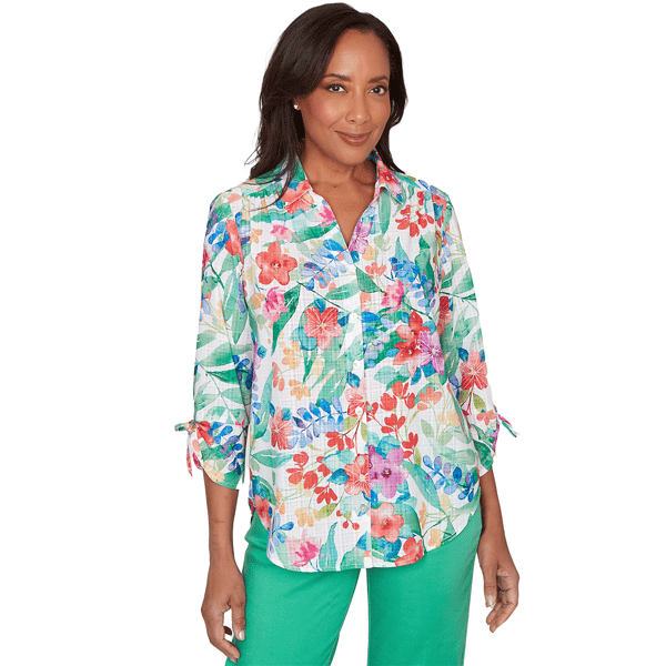 Womens Alfred Dunner Resort Living Tie Sleeve Floral Blouse - image 