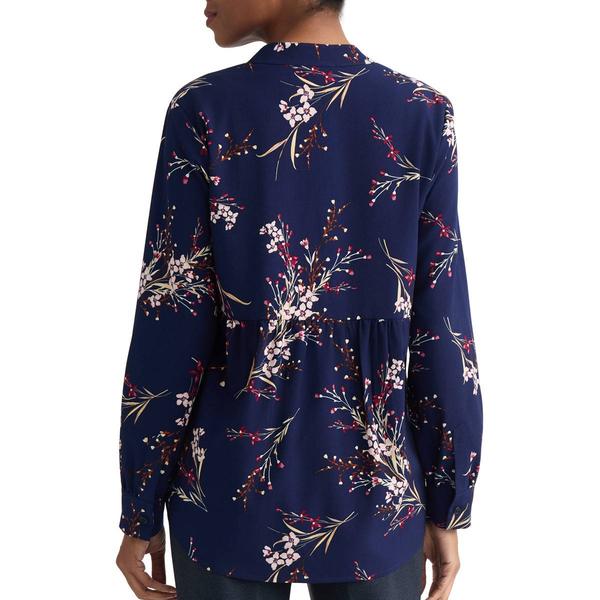 Womens Jones New York Long Sleeve Split Neck Floral Blouse