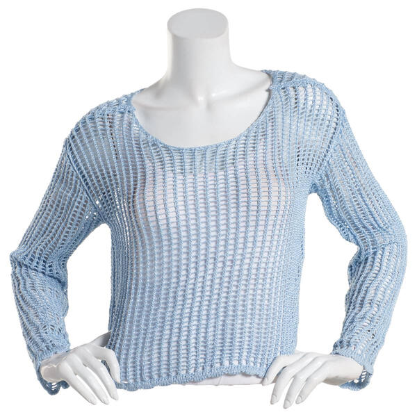 Juniors No Comment Shimmer Open Knit Sweater - image 