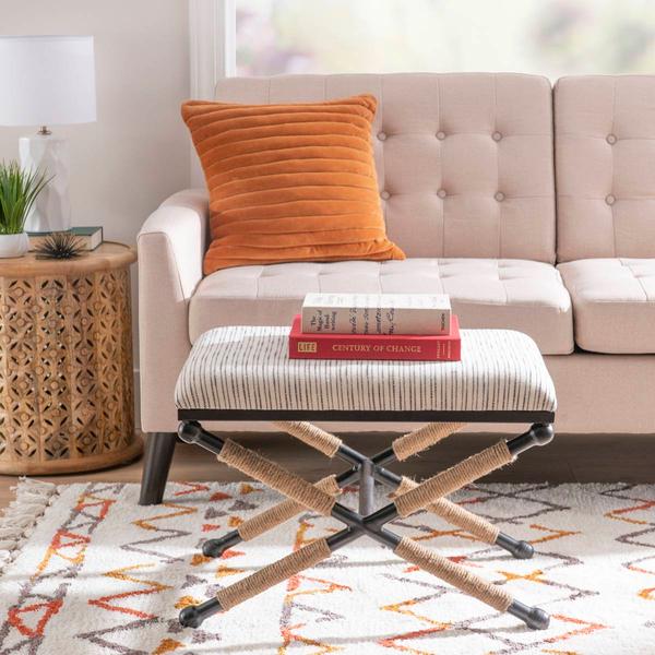 Linon Home Decor Ashburn Campaign Accent Striped Stool