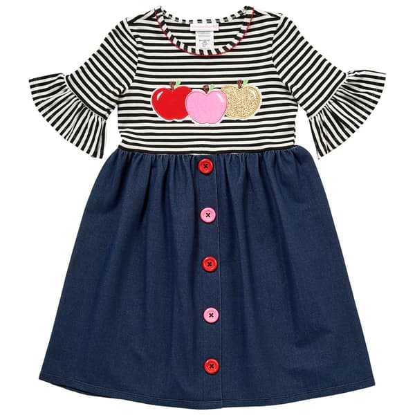 Girls &#40;7-16&#41; Bonnie Jean Multi Apple Applique School Dress - image 