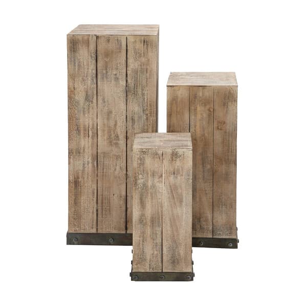 9th & Pike&#40;R&#41; Brown Wood Rustic Pedestal Table - Set of 3 - image 