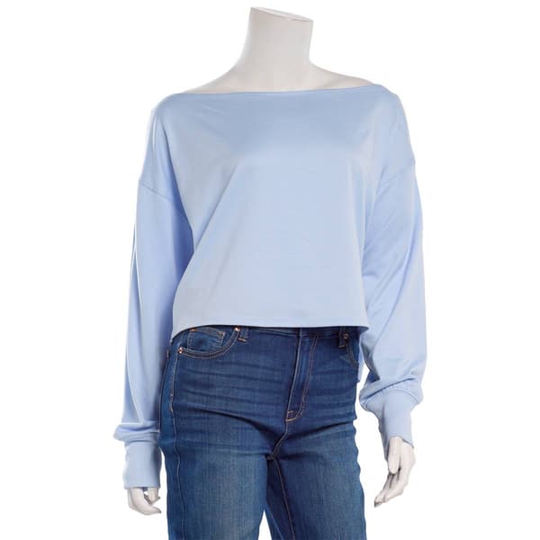 Juniors No Comment Long Sleeve Fleece Off The Shoulder Top - image 