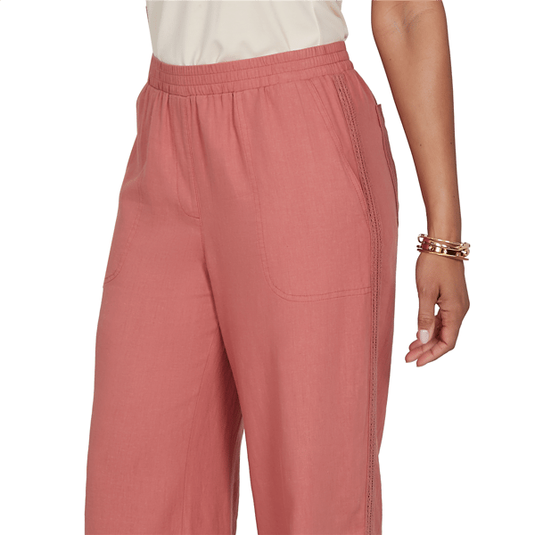 Womens Ruby Rd. Sedona Escape Lace Trim Pull On Wide Leg Pants