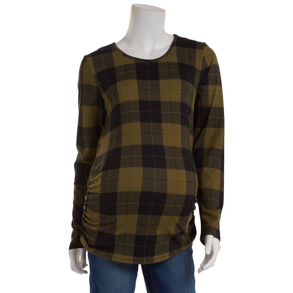 Womens Maternity Due Time Long Sleeve Plaid Cinch Tee