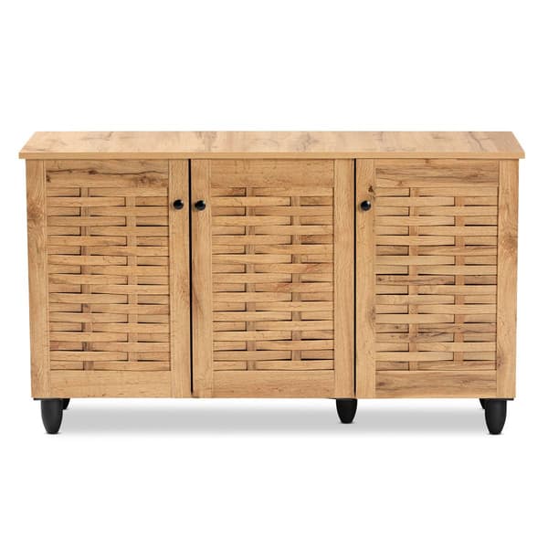 Baxton Studio Winda Oak Brown Wood 3-Door Shoe Cabinet