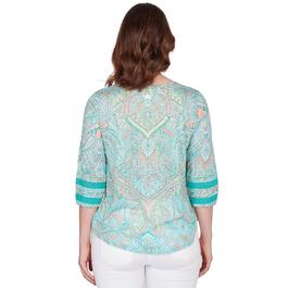 Womens Ruby Rd. Spring Breeze Knit Paisley Blouse w/Lace Detail