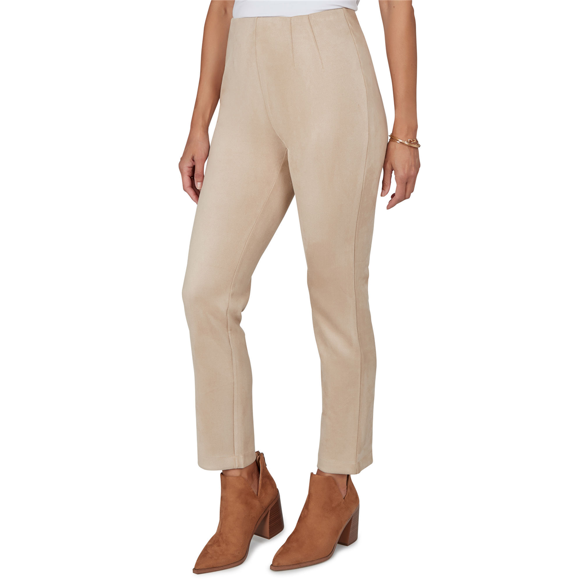 Womens Skye’s the Limit Champagne Holiday Faux Suede Pants