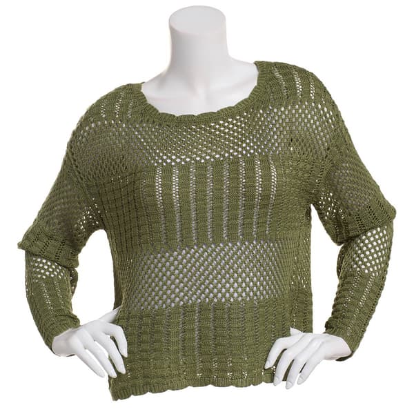 Juniors No Comment Lagoona Open-Stitch Scallop Trim Sweater