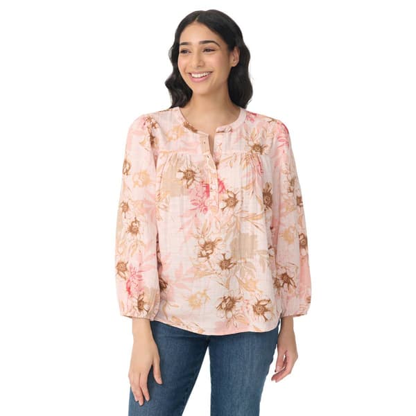 Womens Gloria Vanderbilt 3/4 Sleeve Button Floral Blouse - image 