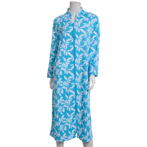 Womens Jasmine Rose Long Sleeve Leaves Blister Knit Zip Robe - image 