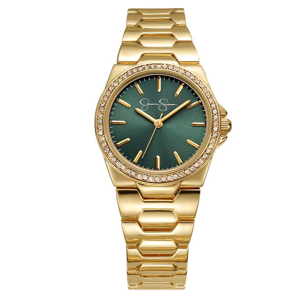 Womens Jessica Simpson Gold-Tone Crystal Bracelet Watch-JS0089GD - image 