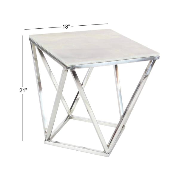 9th & Pike® Silver Marble and Stainless Steel Modern Accent Table