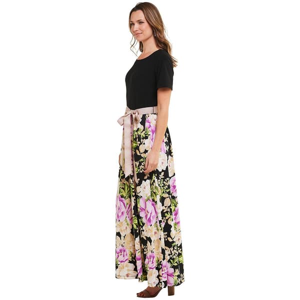 Petite Ellen Weaver Solid/Floral Bottom Maxi Dress-Black/Taupe