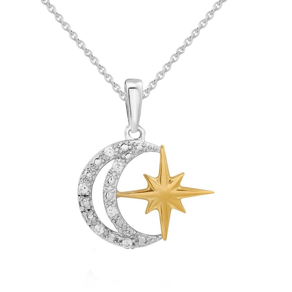 1/20cttw. Natural Diamond Sterling Silver Moon Star Pendant - image 