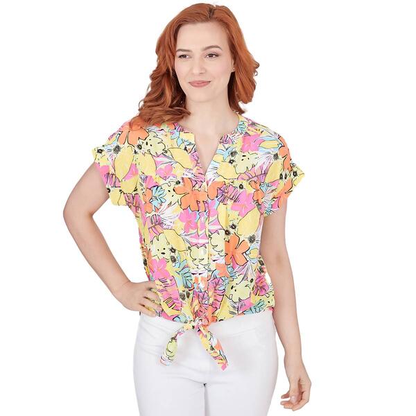Womens Ruby Rd. Tropical Twist Woven Party Tie Front Top - image 