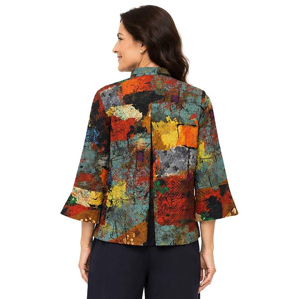 Plus Size Ali Miles 3/4 Flounce Sleeve Abstract Blouse