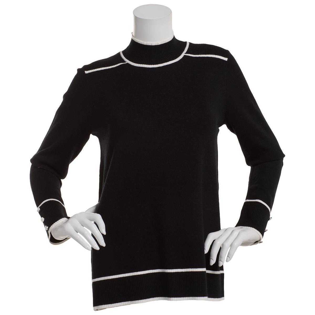 Petite Retrology Mock Neck Sweater with Piping