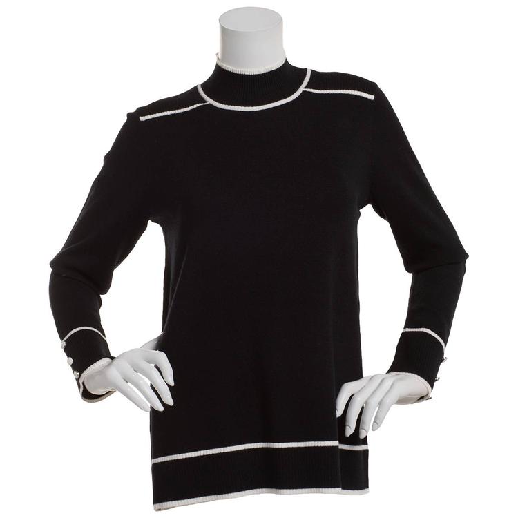 Petite Retrology Mock Neck Sweater with Piping
