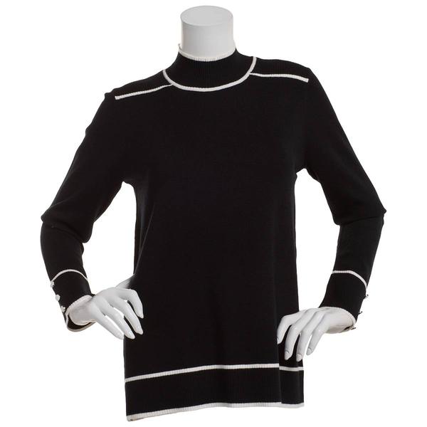 Petite Retrology Mock Neck Sweater with Piping