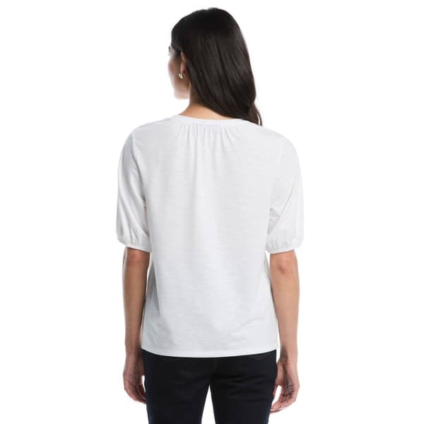 Petite Rafaella® Elbow Puff Sleeve Solid V Neck Blouse