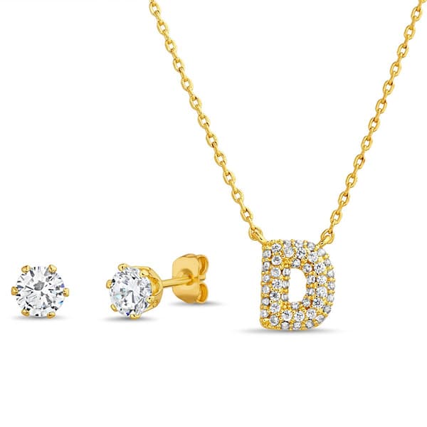 CZ 3D Initial D Necklace Set - image 