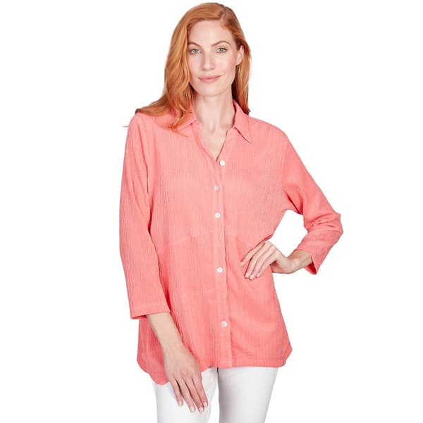 Womens Ruby Rd. Garden Variety Knit Crinkle Shine Top - image 
