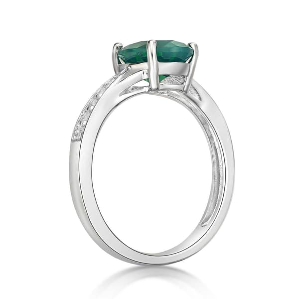 Sterling Silver Ring w/ Created Emerald & White Topaz Gemstones