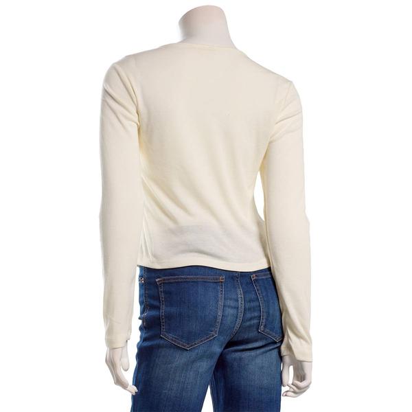 Juniors No Comment Long Sleeve Rib NY Vintage Screen Henley Top