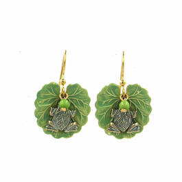 Silver Forest Gold-Tone Frog Bead Drop Accent Earrings