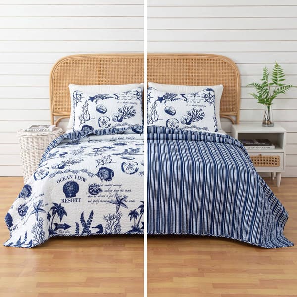 FreshFold 3pc. Nautical Coastal Themed Bedspread Quilt Set