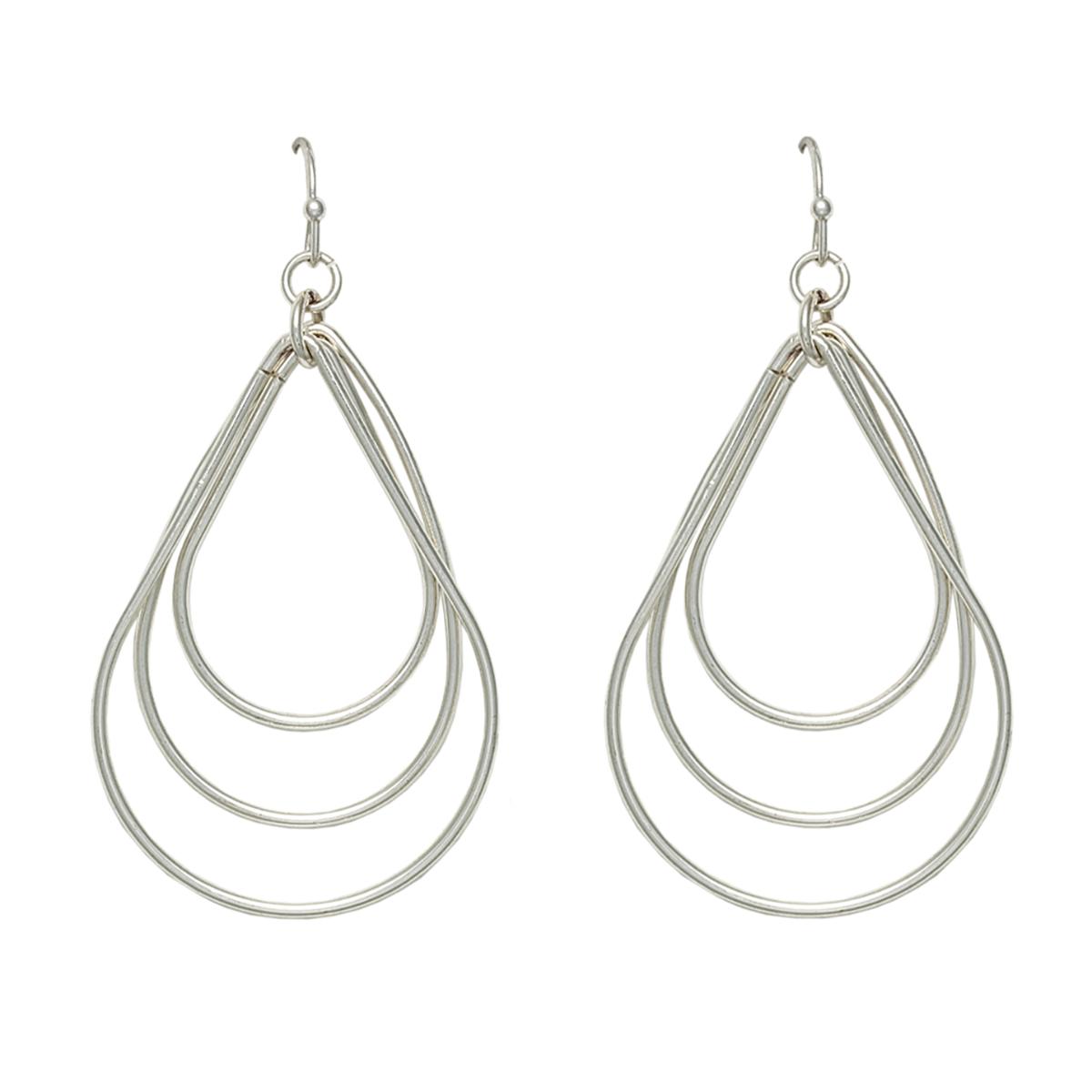 Freedom Three Teardrop Fish Hook Drop Earrings In Silver