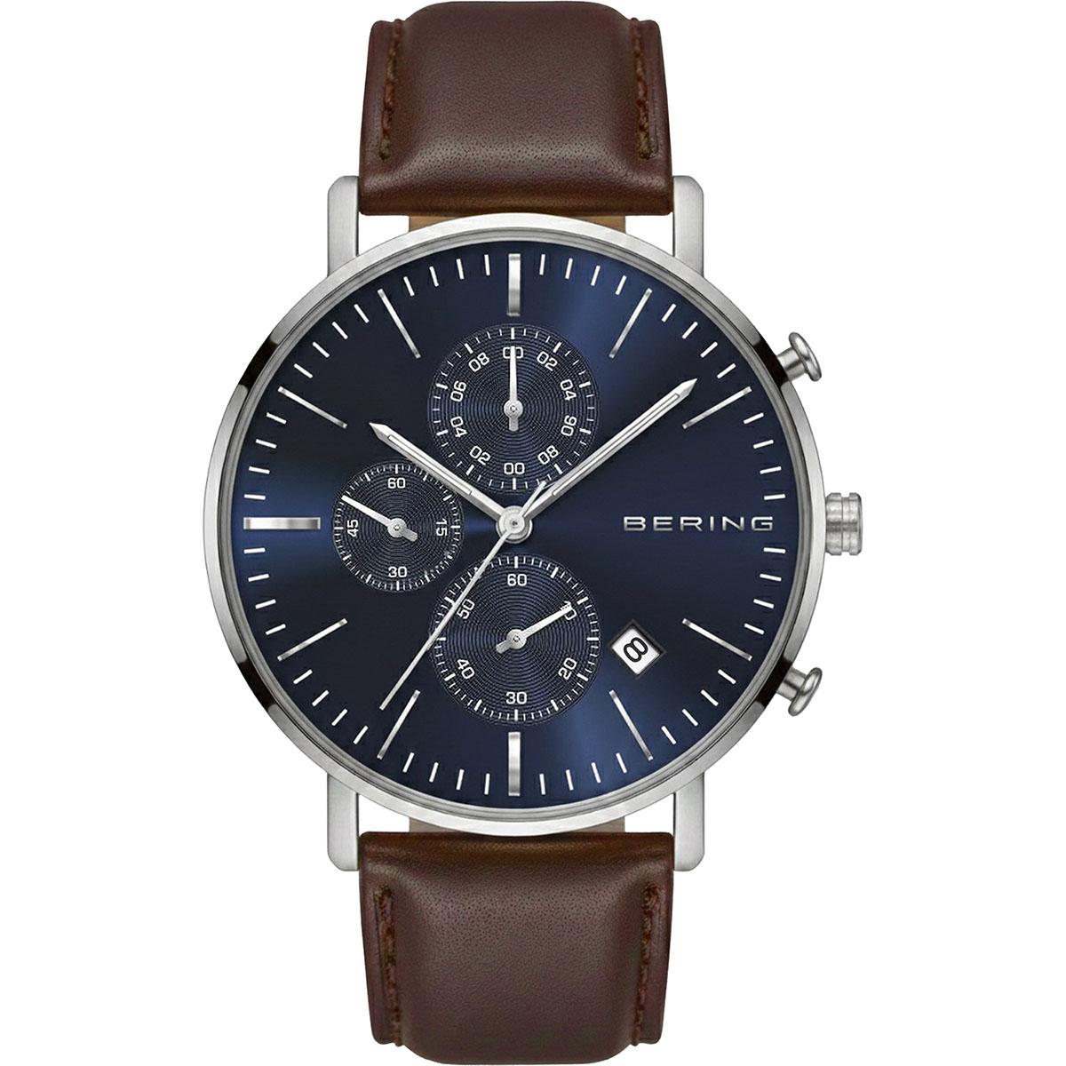 Mens BERING Chronograph Leather Watch - 14940-507