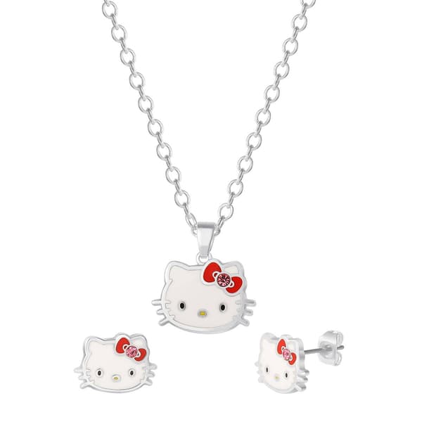 Brass Hello Kitty&#40;R&#41; Stud Earrings & Pendant Necklace Set - image 