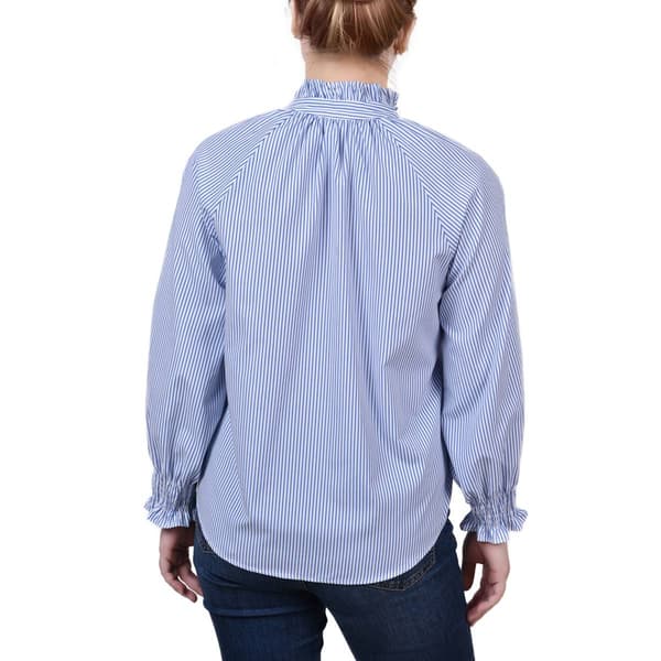 Womens NY Collection 3/4 Sleeve Stripe Button Front Blouse