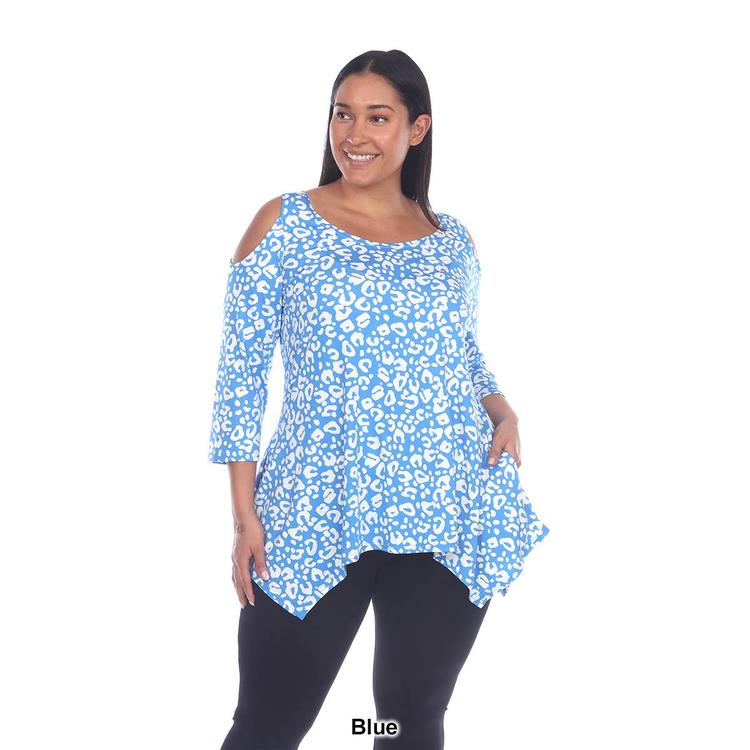 Plus Size White Mark Leopard Cold Shoulder Tunic