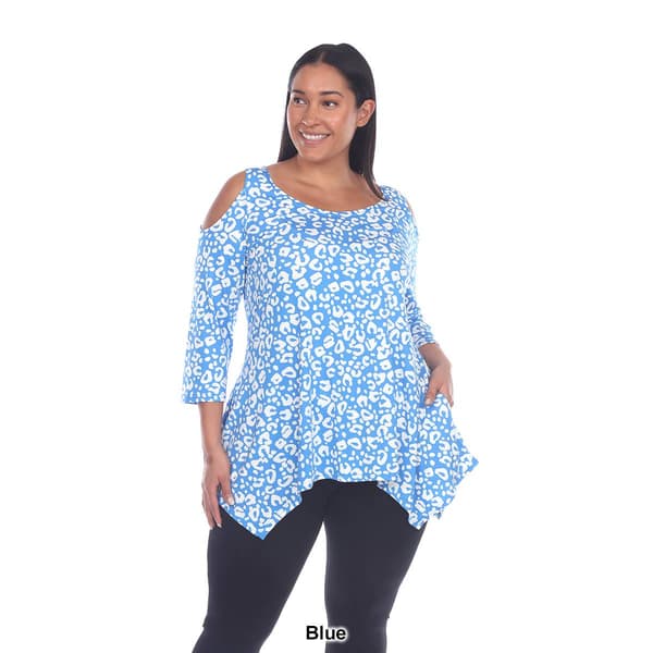Plus Size White Mark Leopard Cold Shoulder Tunic