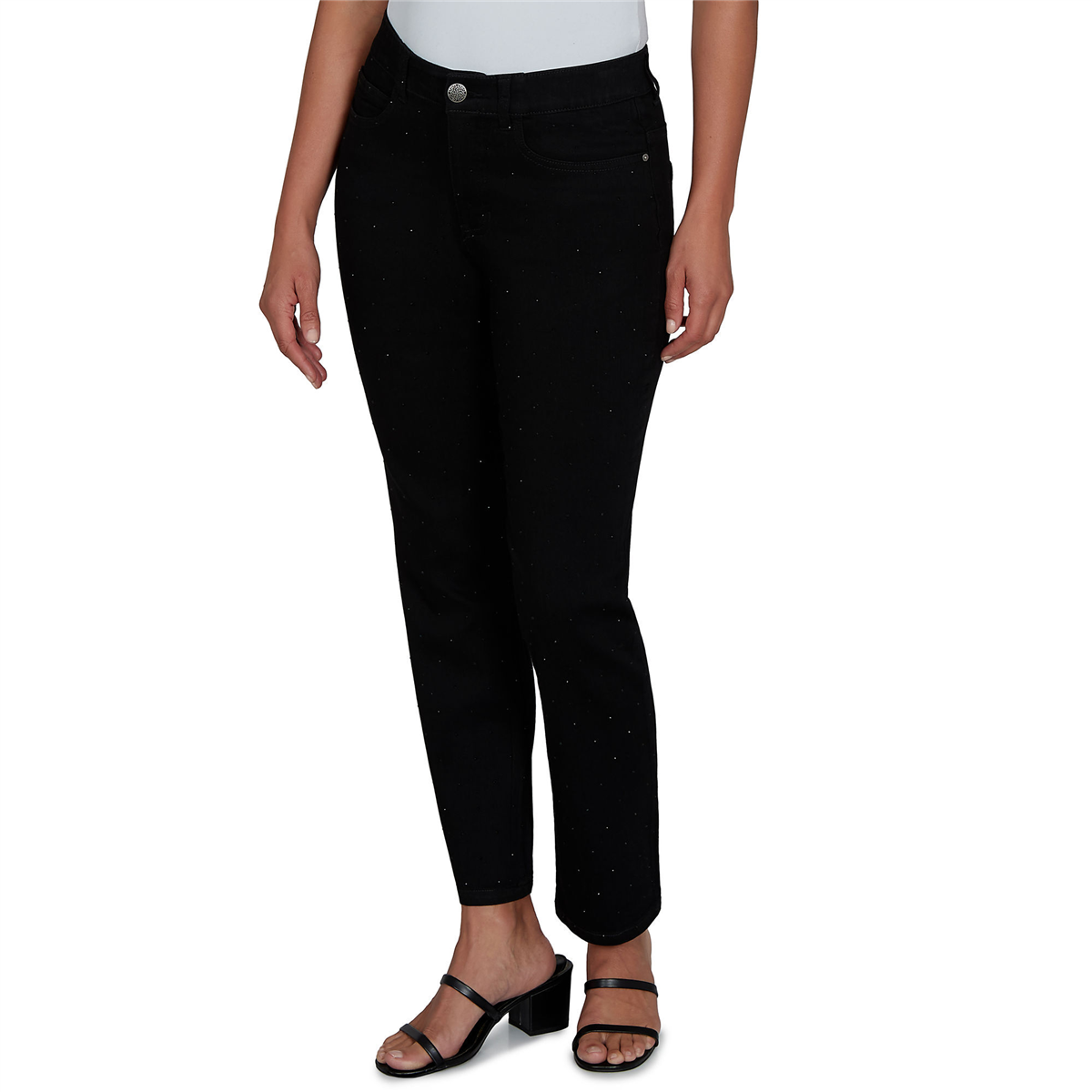 Womens Skye’s the Limit Champagne Holiday Embellished Jeans