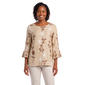 Womens Notations 3/4 Ruffle Sleeve Floral Embroidery Blouse - image 1
