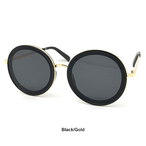 Womens Fantas Eyes Capricorn Round Metal Temple Inlay Sunglasses