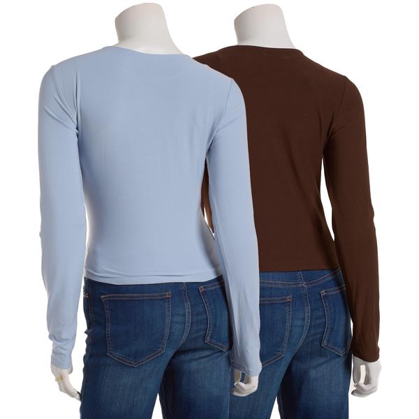 Juniors Pink Rose 2pk. Long Sleeve Double Layer Crew Neck Top
