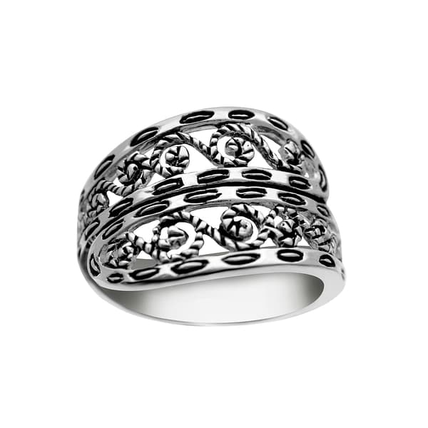 Marsala Fine Silver Plated Filigree Bypass Ring - image 