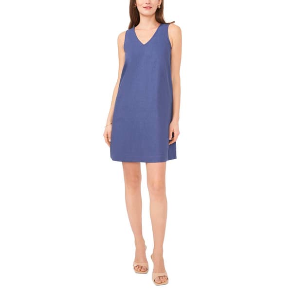 Womens MSK Sleeveless V-Neck Linen Shift Dress with Pocket - image 