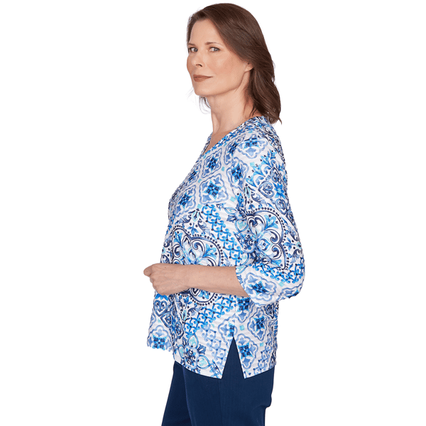 Womens Alfred Dunner Mykonos 3/4 Sleeve Medallion Blouse