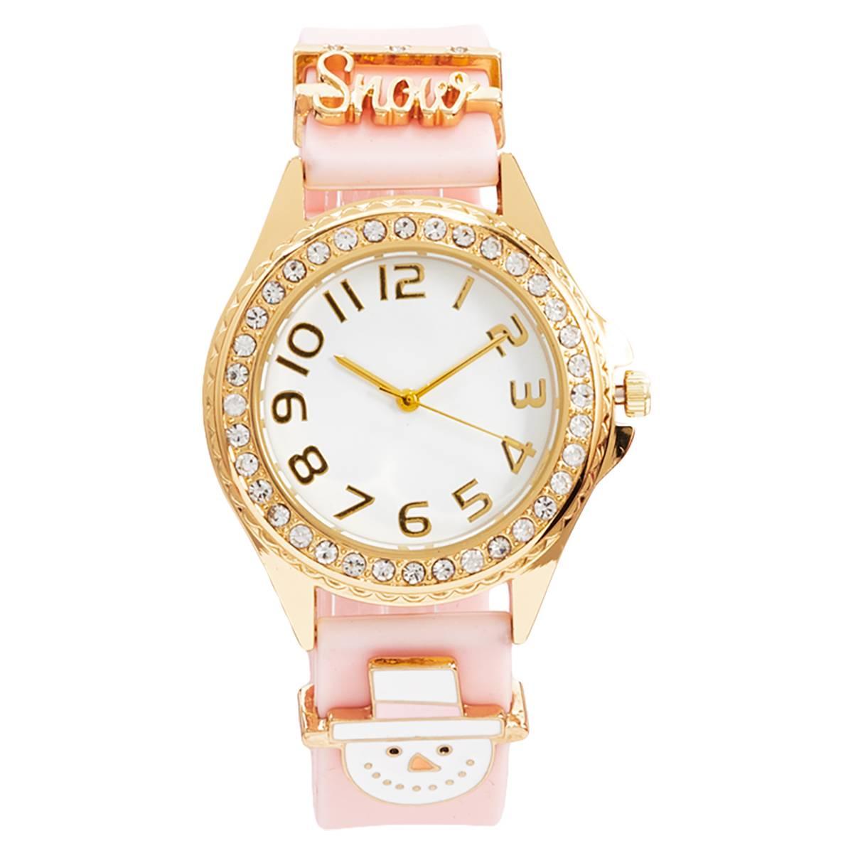 Womens Snowman Blush Pink Strap Slider Charm Watch - AS204E